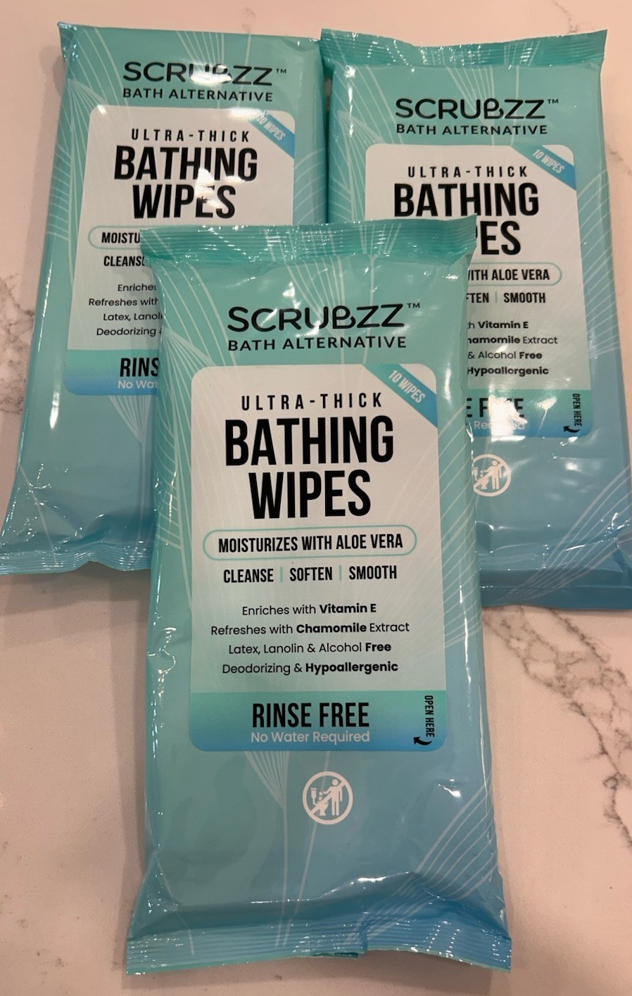 Ultra Thick Bath Wipes Ideal for Gym Camping Elderly & Post Surgery Use Set of 3