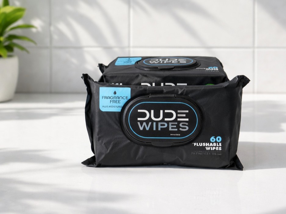 DUDE Wipes – Flushable -3 Pack. 60 wipes ea. pack total of 180 Unscented XL.