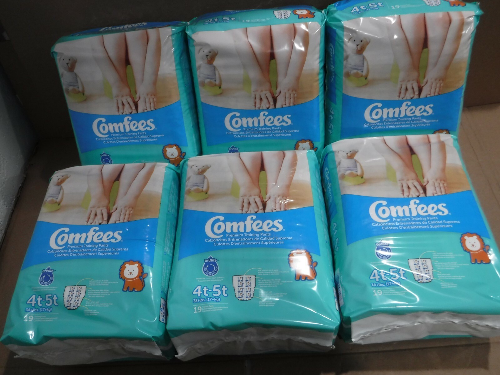 ( 6 X 19) COMFEES PREMIUM TRAINING PANTS 4t-5t-38+LBS 19 COUNT EACH.