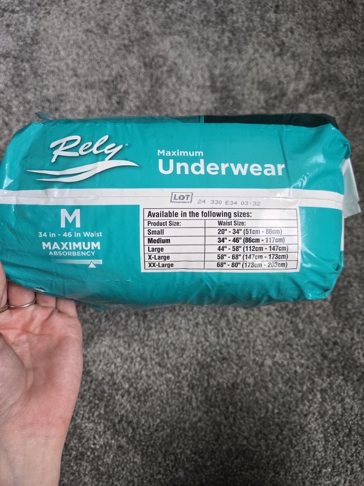 Rely Unisex Adult Underwear, Size Medium, Maximum Absorbency, Pack of 20