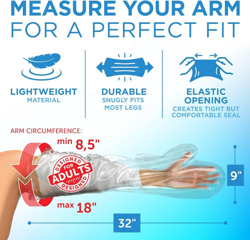 100% Waterproof Cast Covers for Shower Arm Adult – 2 Count (Pack of 1), Clear