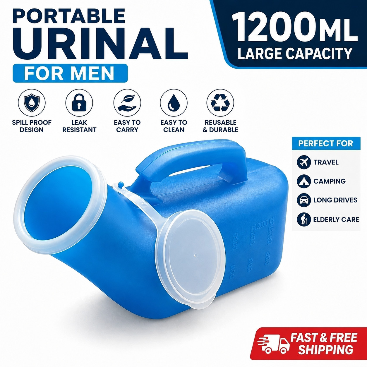 1PCS 1200ML Portable Urinal for Men Spill Proof Urine Bottle Leak Resistant