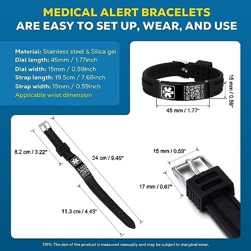 Medical Alert ID Bracelets with QR Code – Waterproof Silicone Wristband for Spor