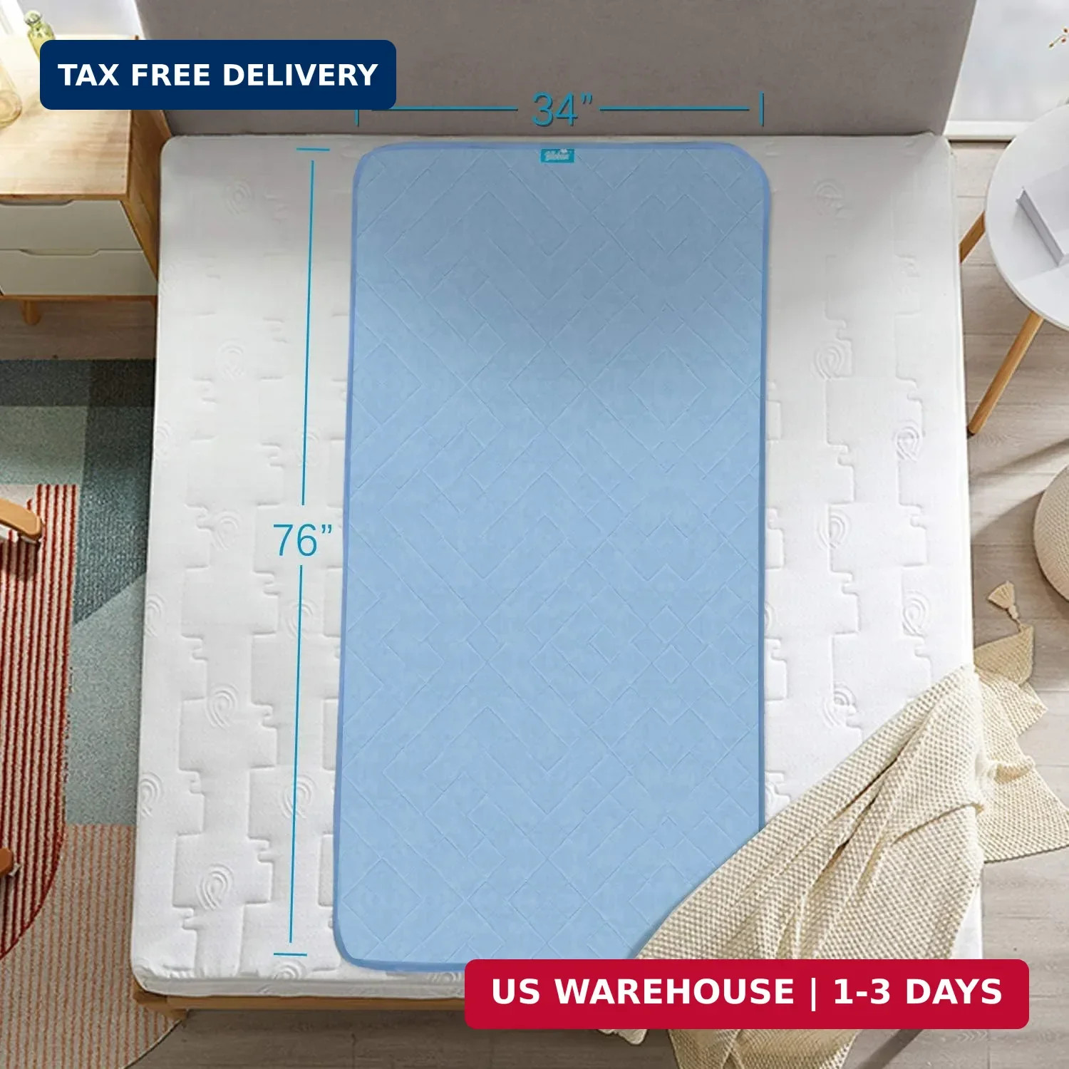 Hospital Bed Pads 34” x 76”, Non-Slip Washable Pee Pads and Mattress Protector