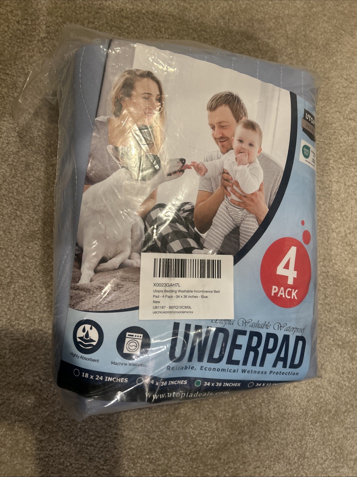 Utopia Bedding Washable Incontinence Bed Pad ( 4Pack-34”x36” ) – Blue