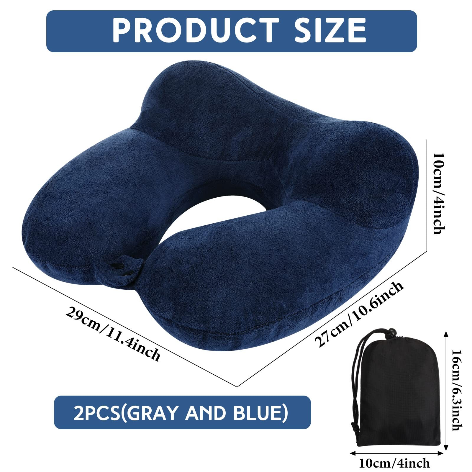 Sintuff 2 Pack Inflatable Travel Pillow for Light Gray and Dark Blue