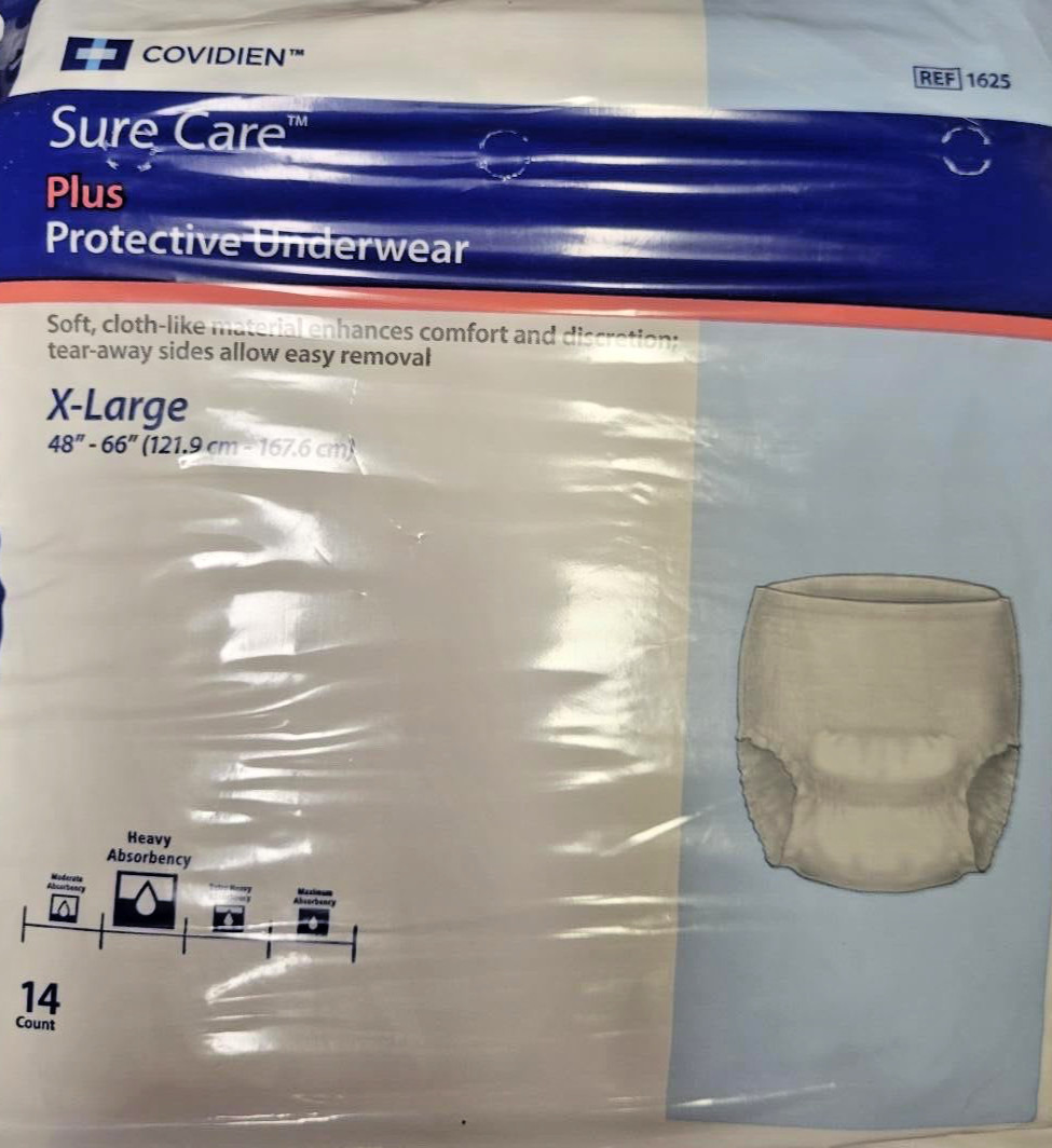 3- Packs Covidien Sure Care Plus Protective Underwear X-large 48″-66 (121.9 cm)