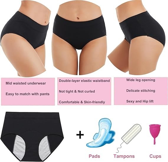 5Pack High Absorbency Incontinence Underwear for Women Washable Leakproof Pantie