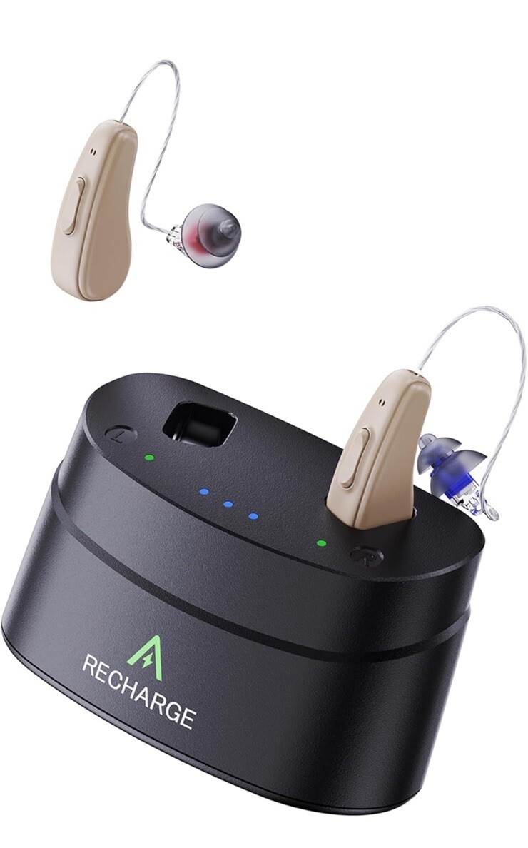 Aimsumy M2219 Beige Black Rechargeable Noise Cancelling RIC Hearing Aids