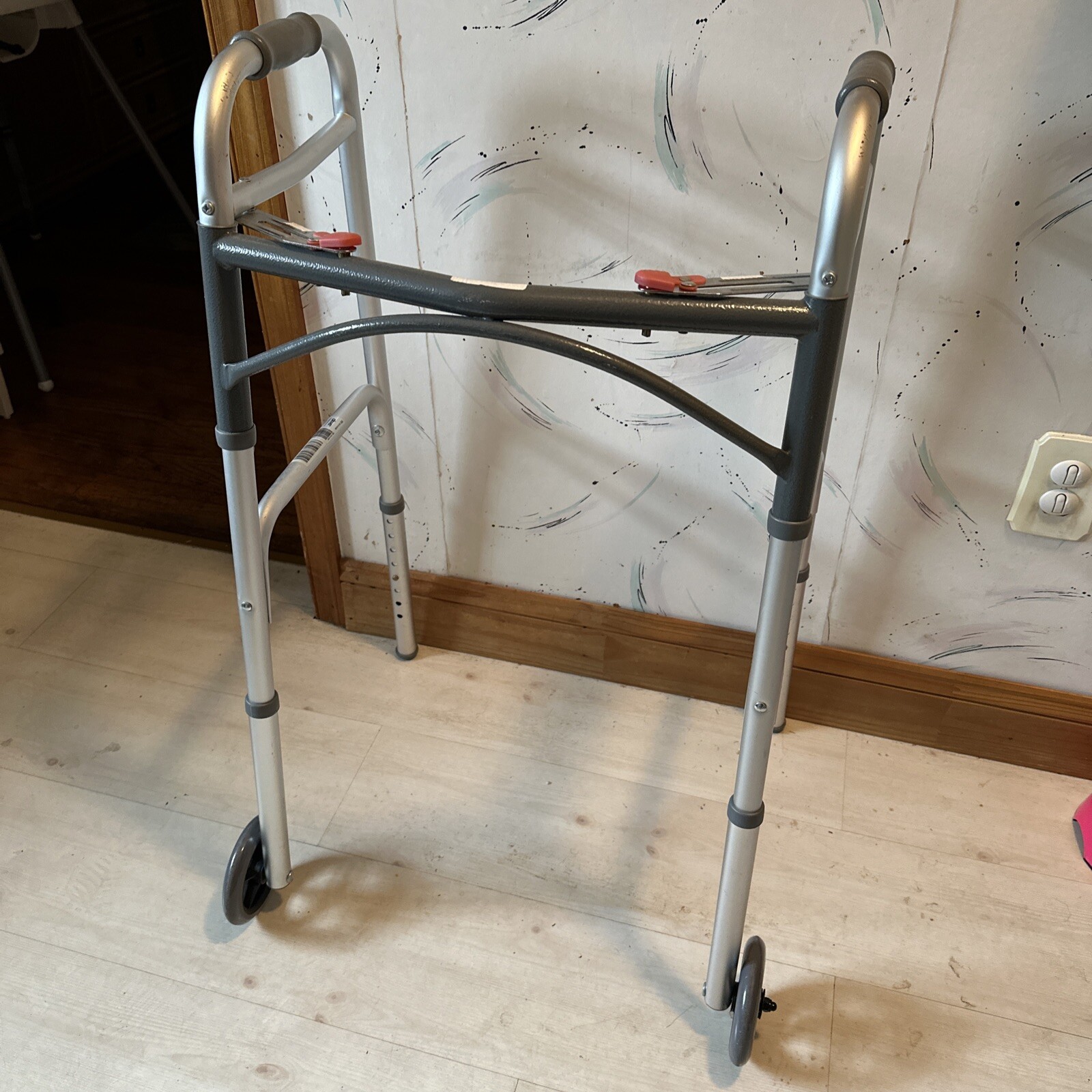 DRIVE 1 EA 10210-4ASM Deluxe Adult Folding Walker, Two Button with 5″ Wheels, lb