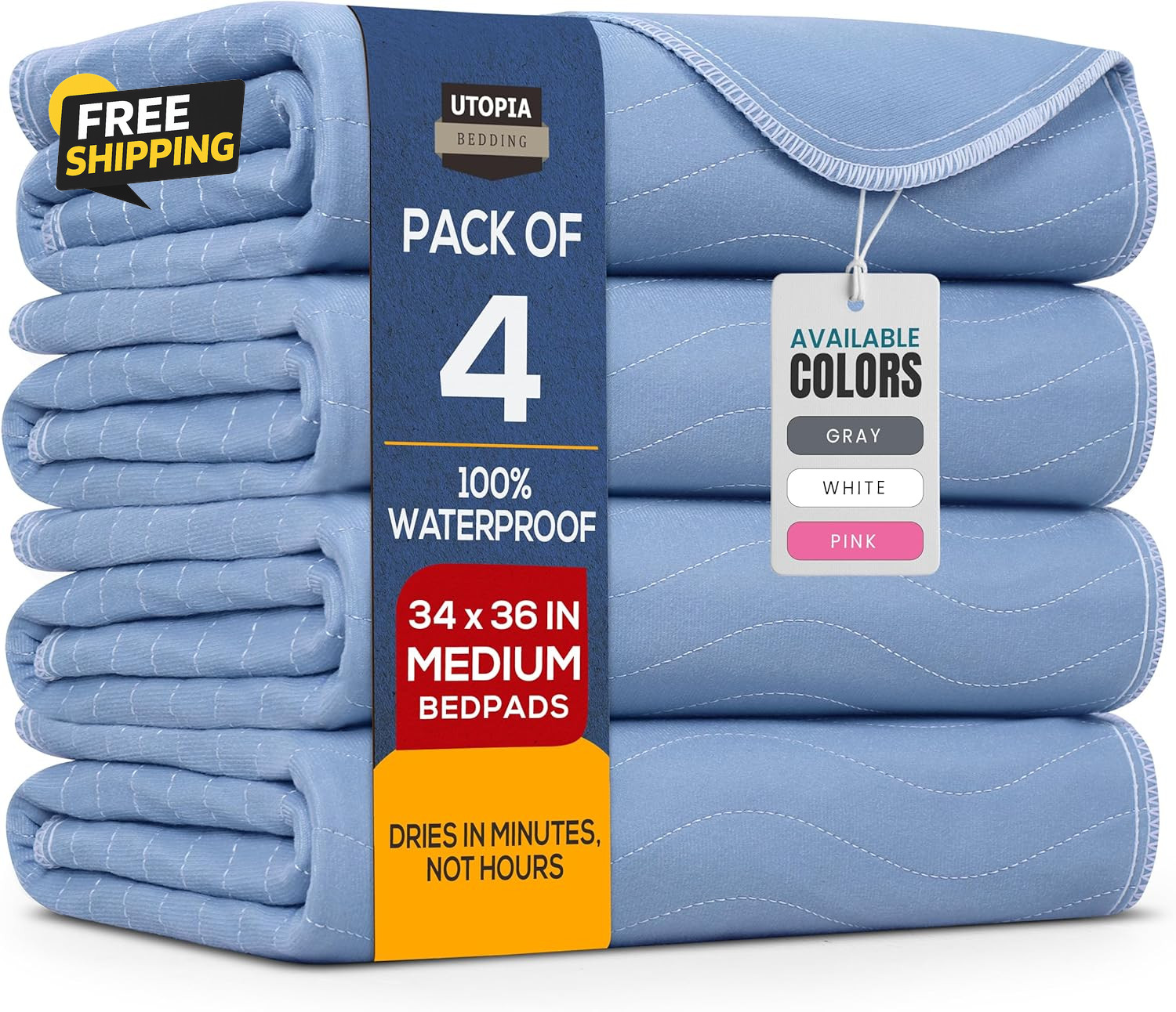 4 Pack Washable Underpads 34×36 Waterproof Reusable Incontinence Bed Pads