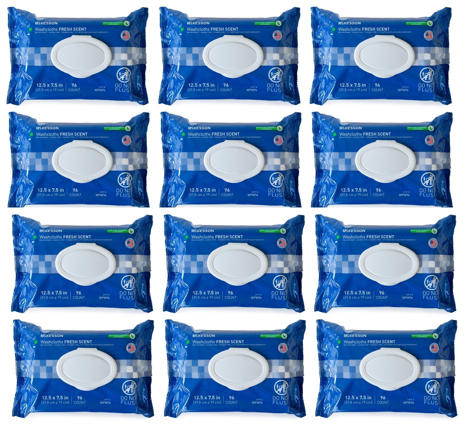 NEW! McKesson BEST Washcloth Wipes for Adults, Scented (12 Pack, 96 /Pack)