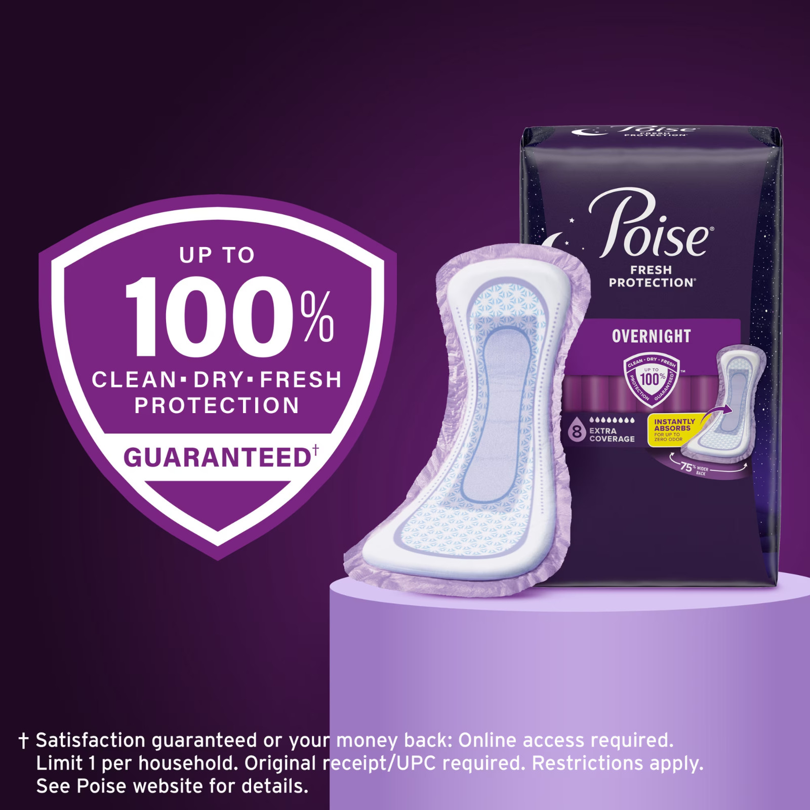 Poise Overnight Postpartum Incontinence Pads 8 Drop Extra Coverage 96ct 4 Pack