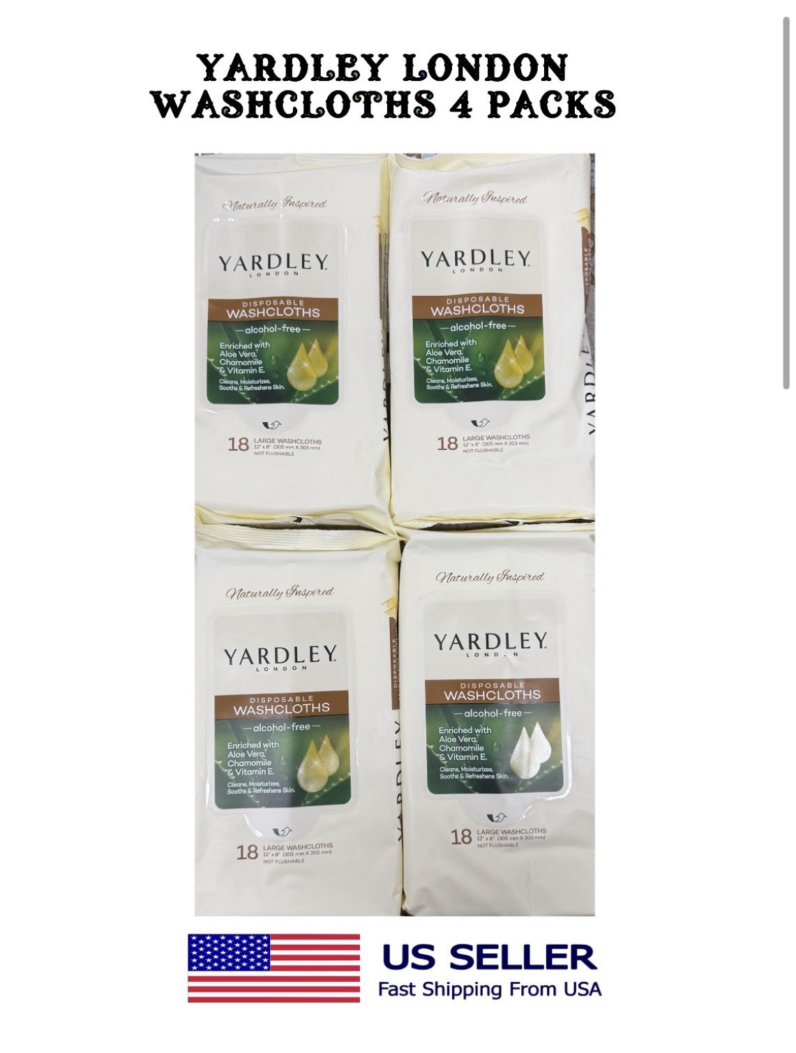YARDLEY OF LONDON 4PK Large Disposable Washcloths 12inch X8 Inch