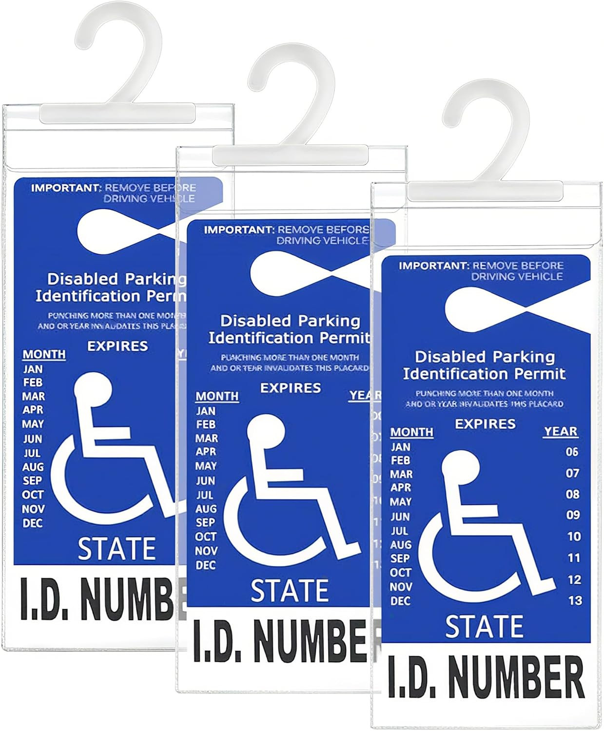 Handicap Placard Holder for Auto, Pack of 3, Disabled Parking Permit