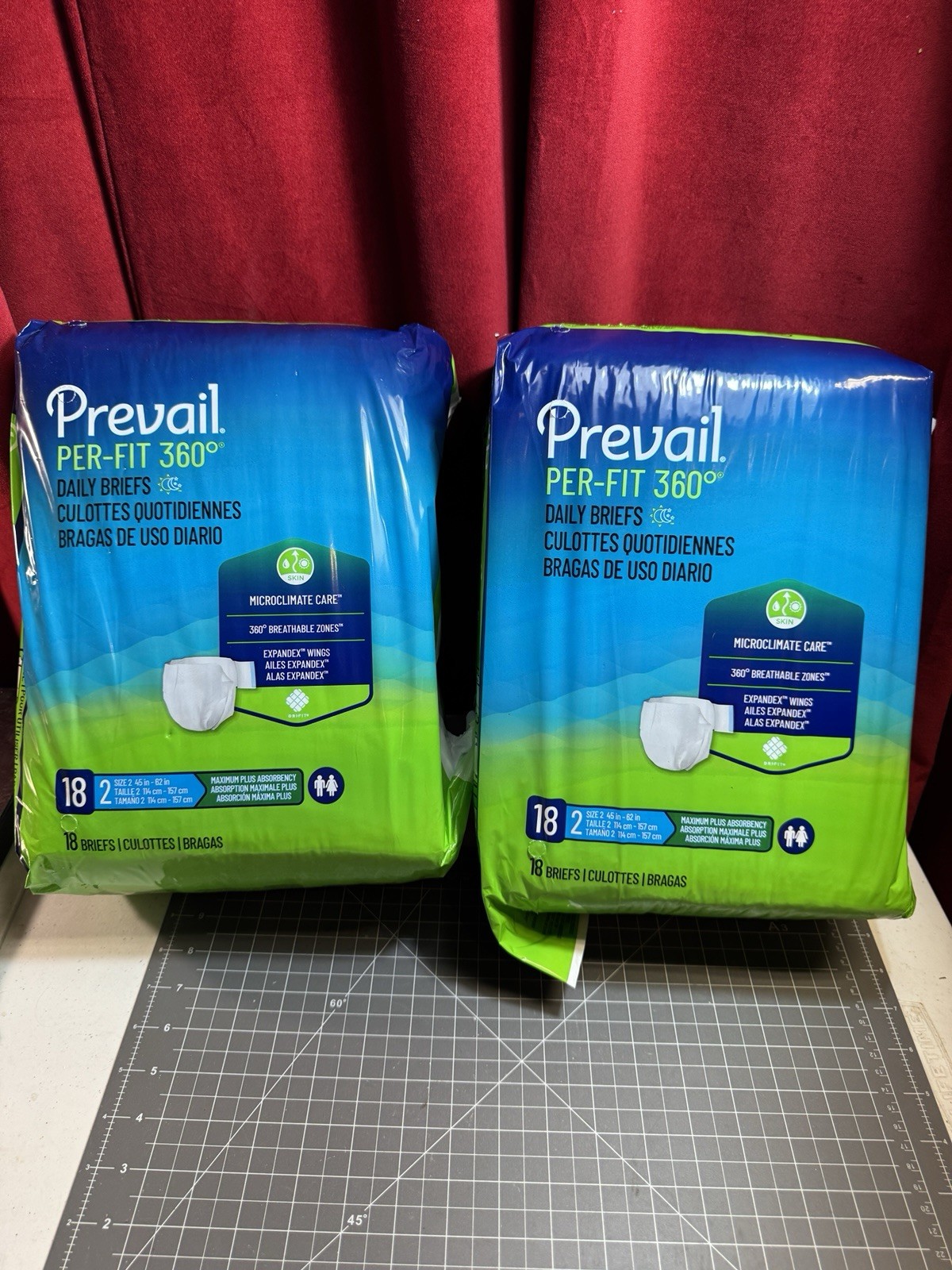 Lot of 2 Prevail Per-Fit 360* Daily Briefs Maximum Plus 18 Ct