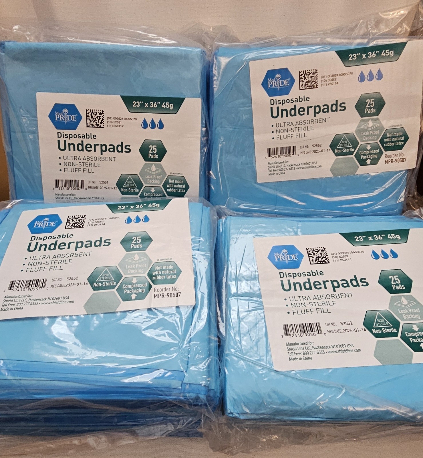 Med PRIDE Underpads 23″x36″ Ultra Absorbent 45g Blue Leak Proof. 4 Packs 100 ct.