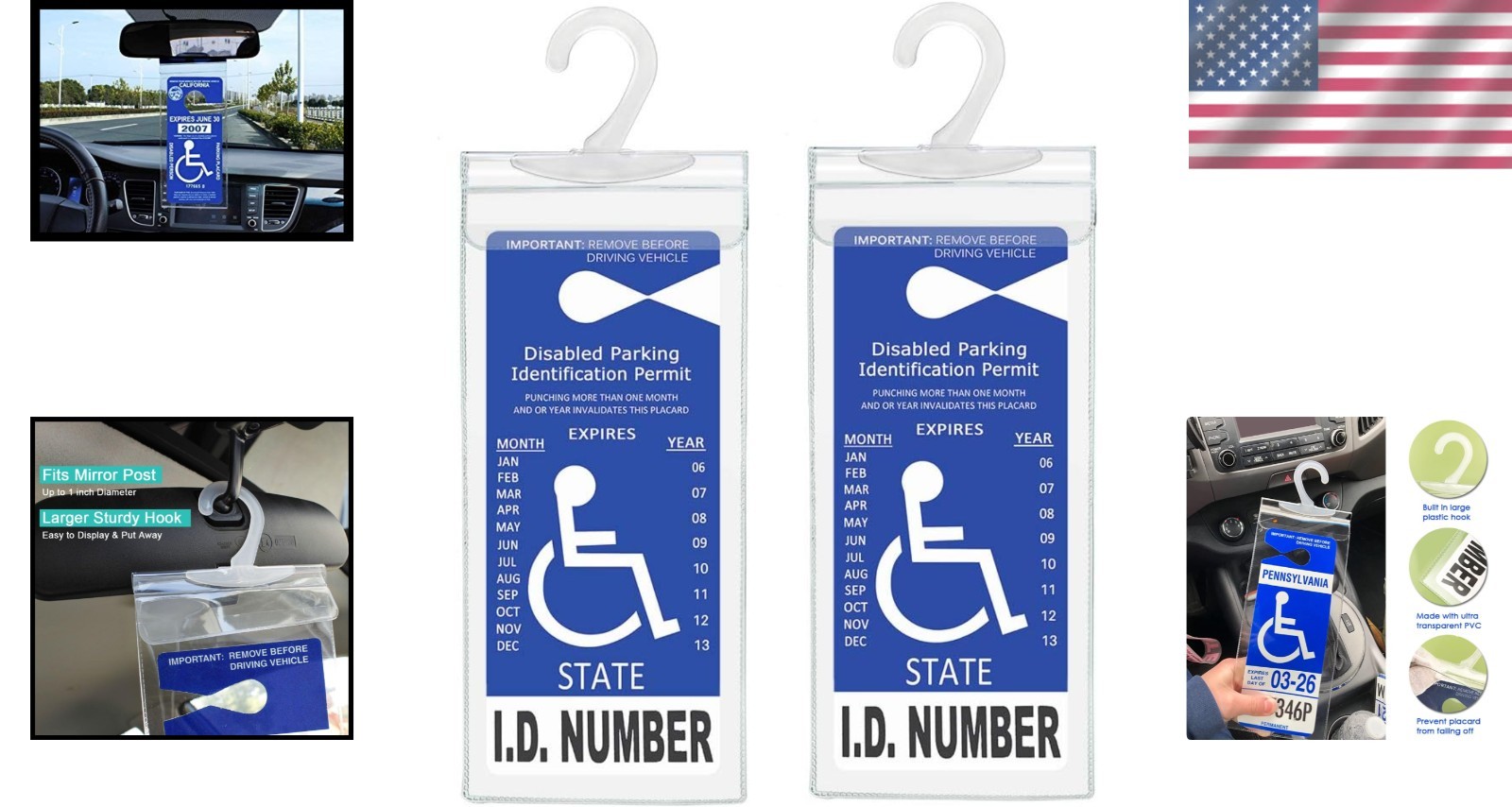 High-Quality Transparent Handicap Tag Protector with Large Rear View Mirror Hook
