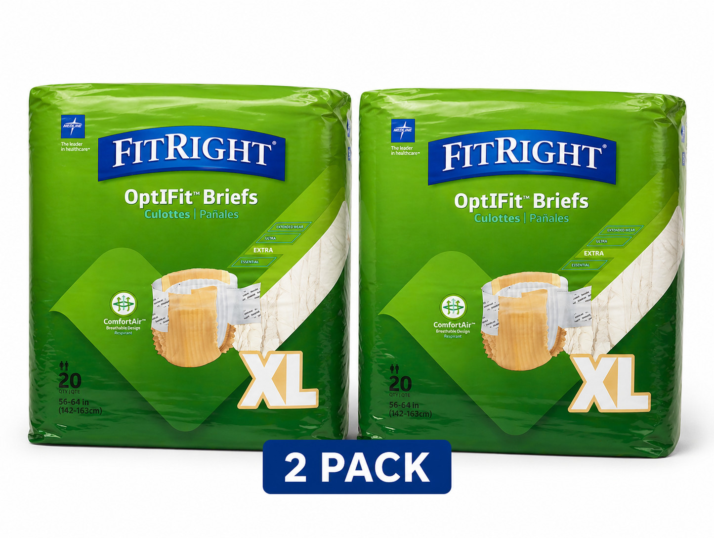 FitRight OptiFit Adult Briefs w/ Tabs Moderate Absorb, XL, 40 Ct (2 Packs of 20)