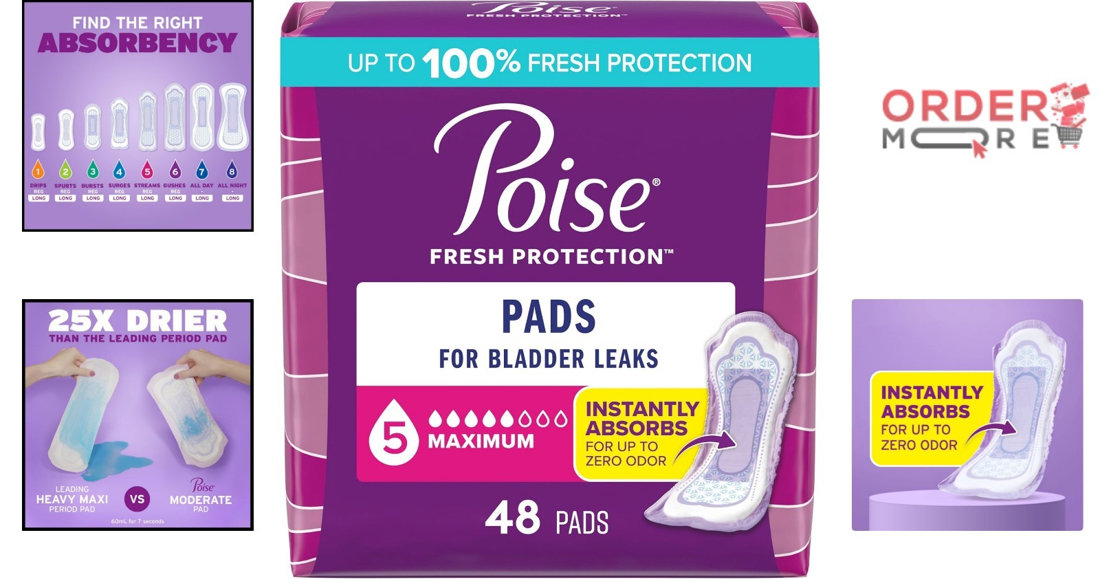 Incontinence Pads Polyethylene Regular 48 Count Disposables Water Resistant
