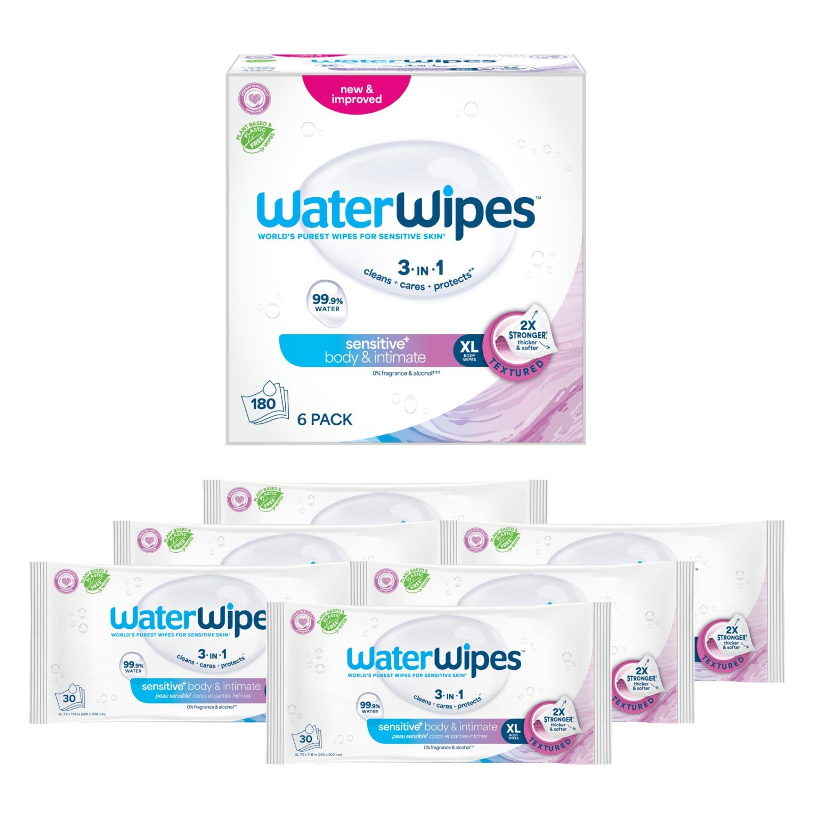 Sensitive Whole Body Cleansing Wipes – 99.9% Purified Water, XL Textured, Fragra