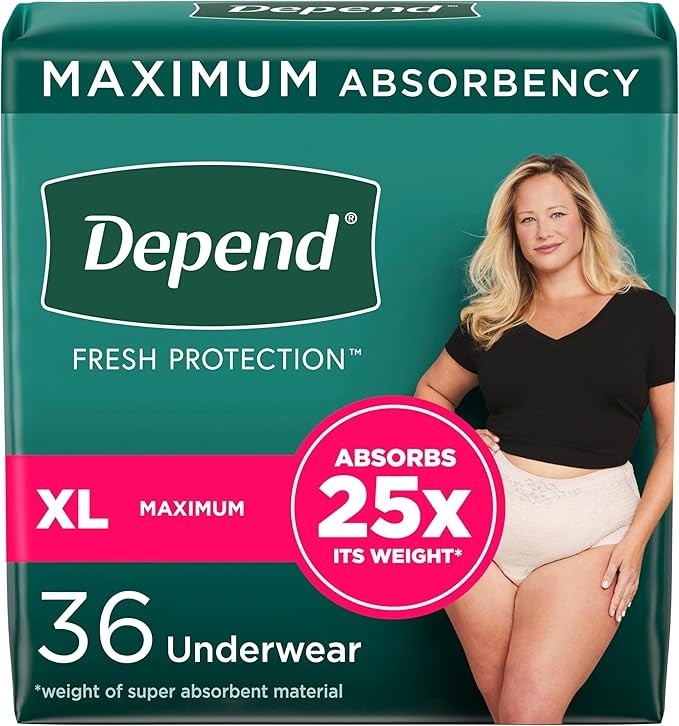 Depend FIT-FLEX Adult Incontinence Underwear XL Maximum Absorbency -women
