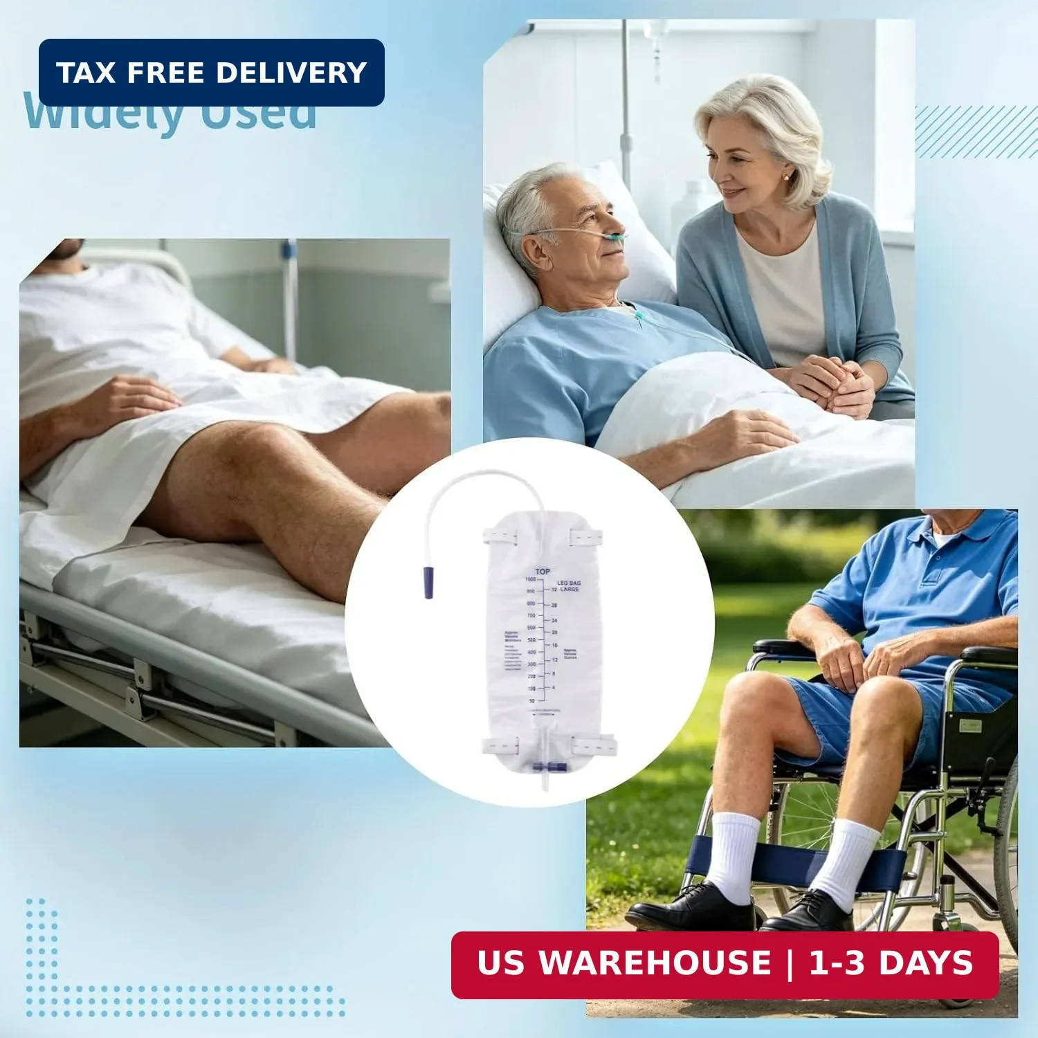 5 PCS Catheter Bags for Men, 1000 ml/33.8oz Foley Catheter Leg Bags, Urine Bags
