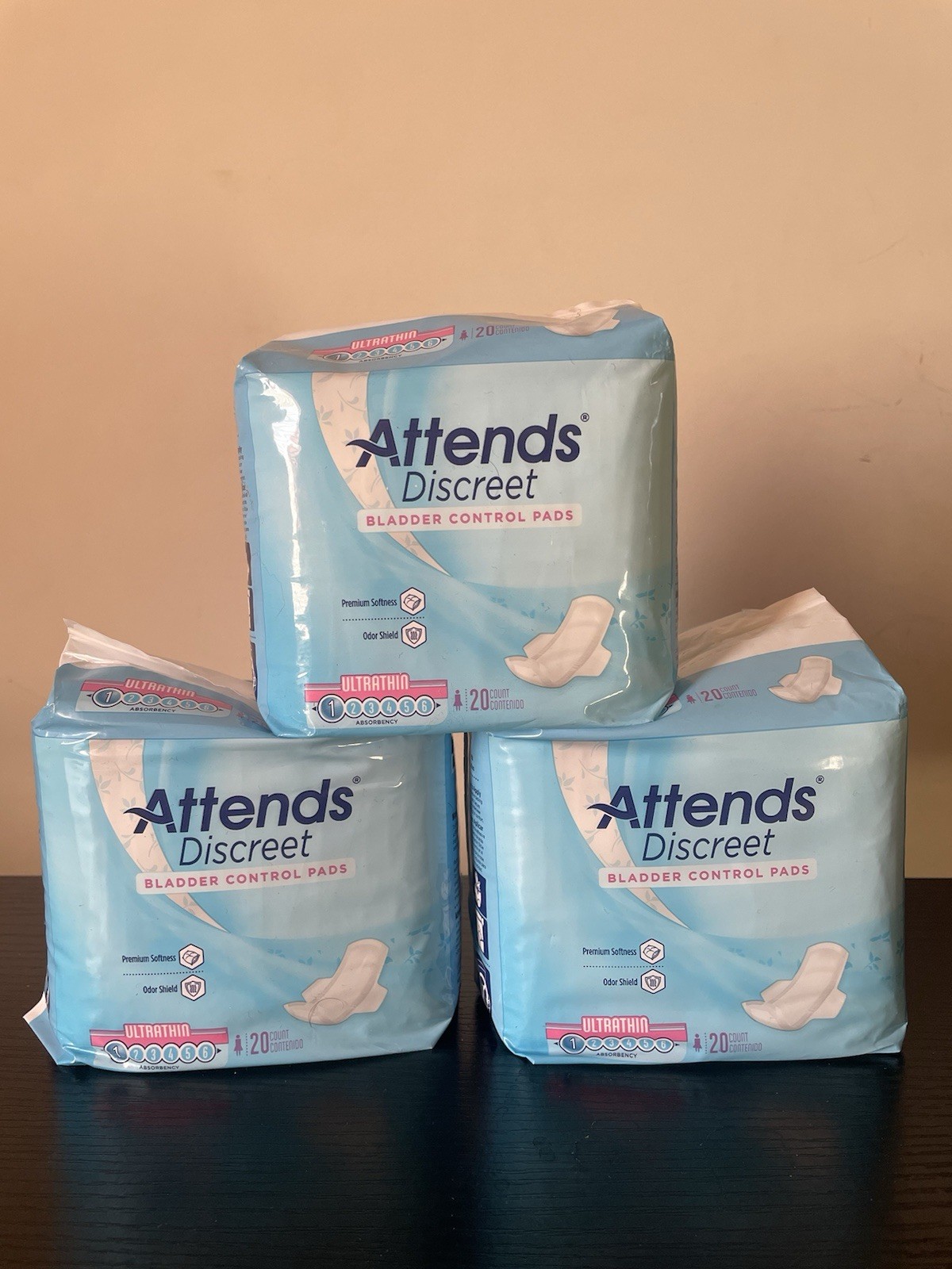 Attends Discreet Bladder Control Pads Ultrathin Pack of 20 – Lot of 3