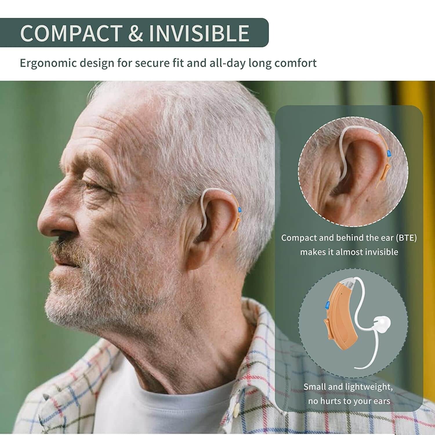 Seniors Rechargeable BTE Hearing Aids Noise Reduction And Volume Control Easily