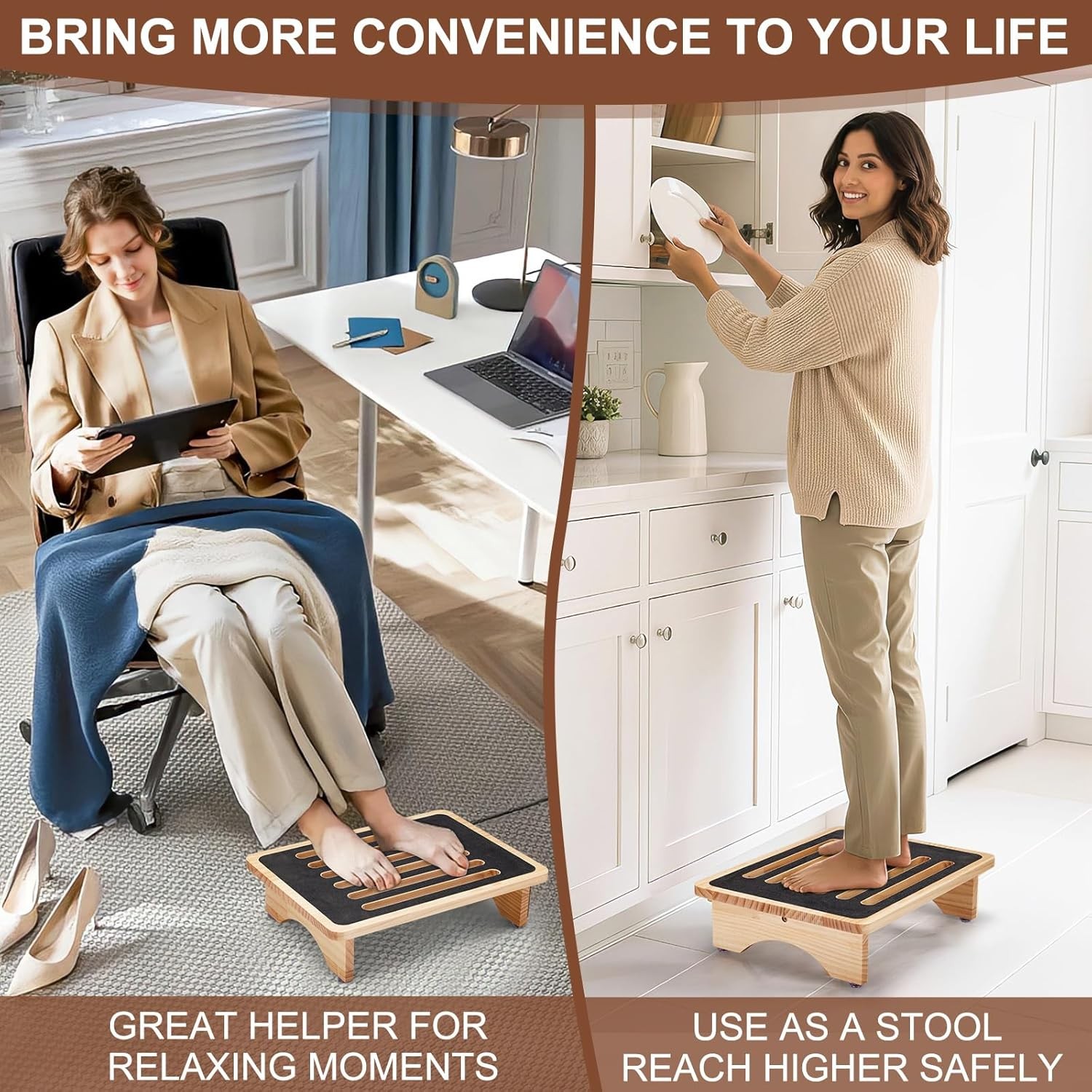 Heavy Duty Step Stool Wooden Non Slip for Seniors High Beds