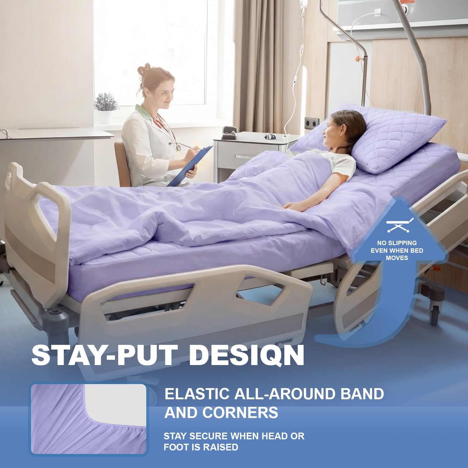 3 Piece Hospital Bed Set, Purple Waterproof Bed Set, Incontinence Protection …