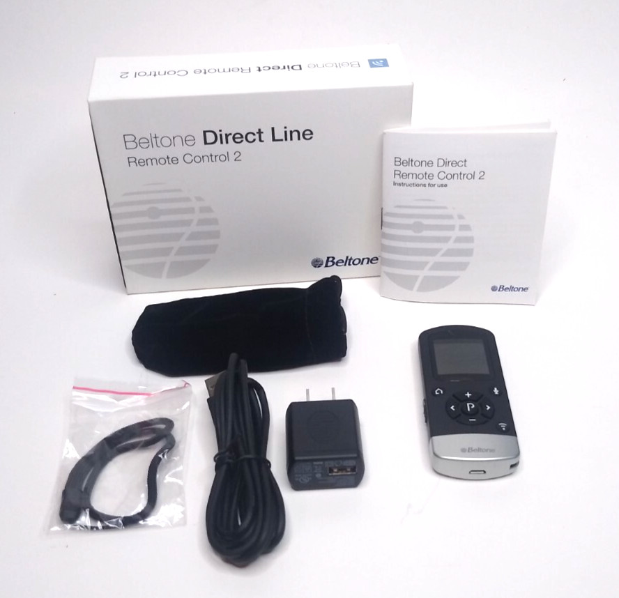 Beltone Direct Remote Control 2 for Hearing Aids, Charger, Soft Pouch, Strap