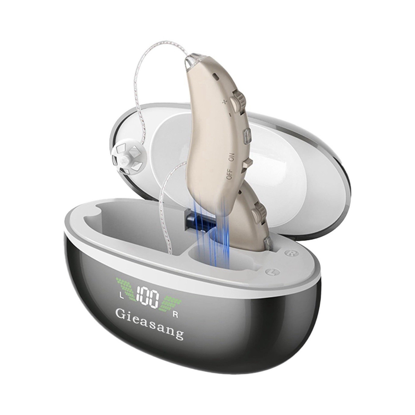 Gieasang Rechargeable BTE Hearing Aids Digital Noise Reduction 3 Settings Case