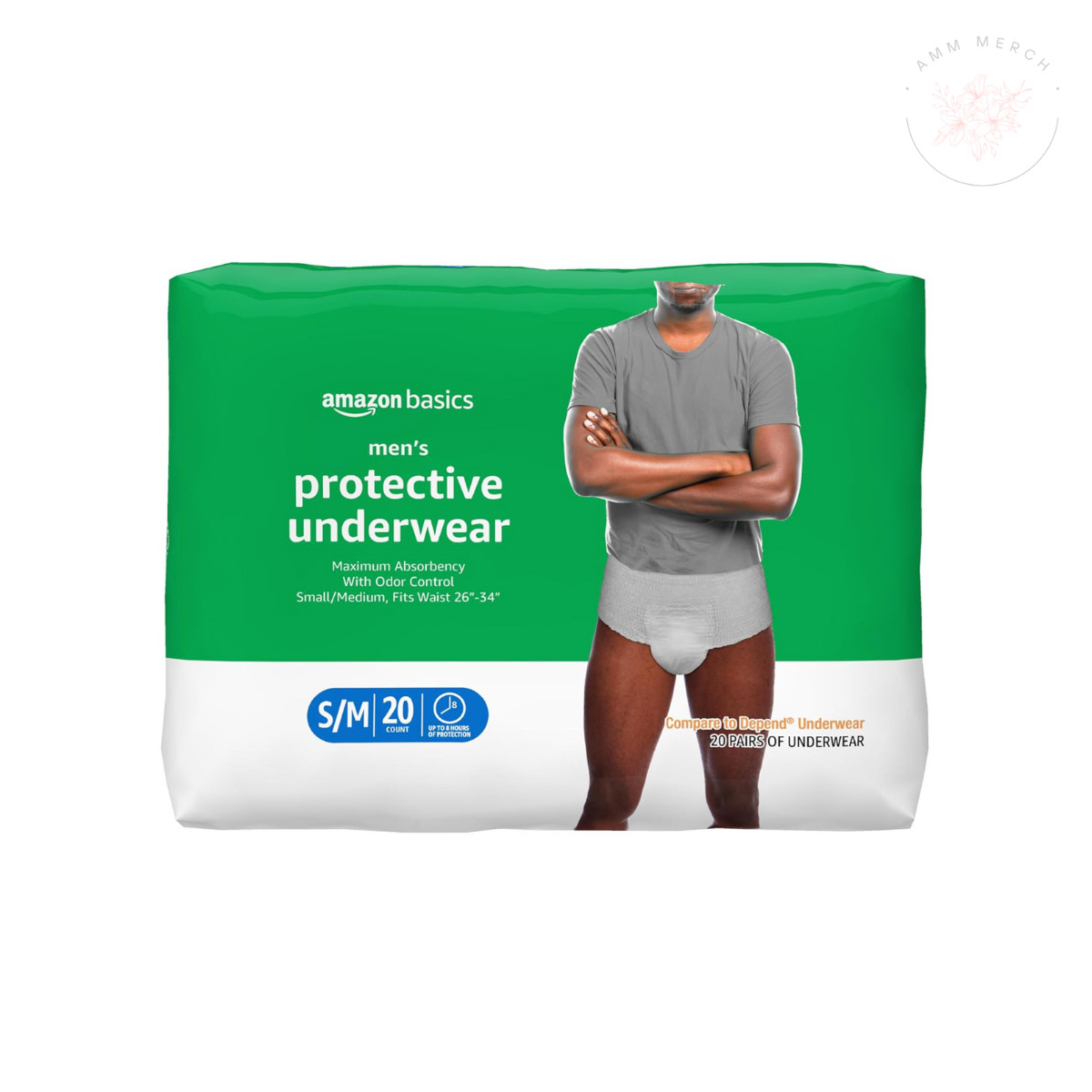 20 Ct Amazon Basics Men’s Protective Underwear Maximum Absorbency Small/Medium