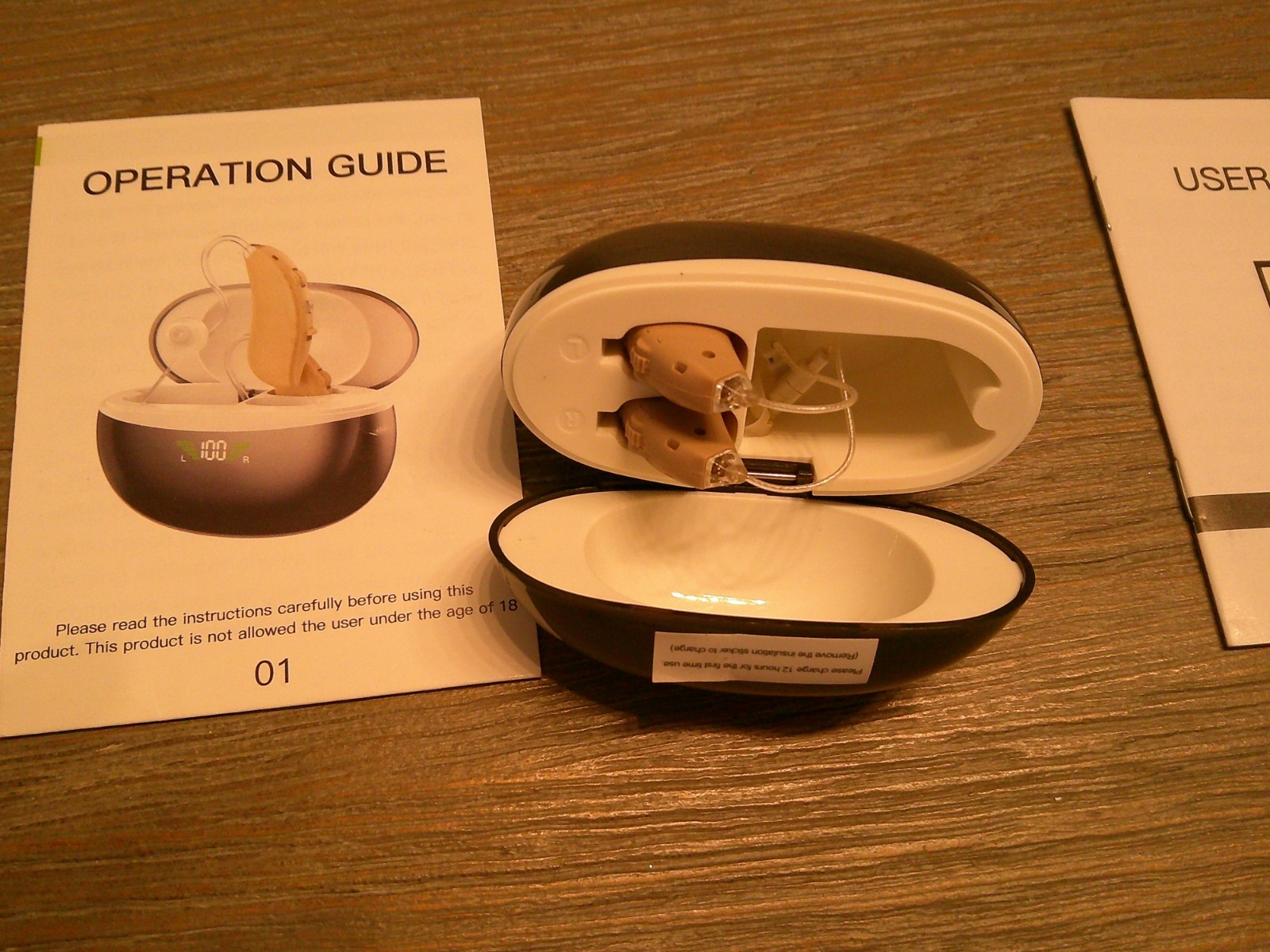 Digital RIC Hearing Aids, Both, Charging Box, Beige, Clear/Nature/Simple I.48