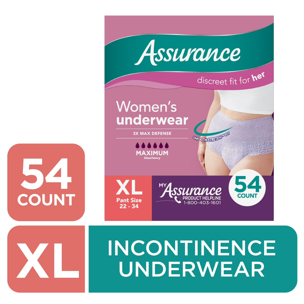 Assurance Women’s Incontinence Underwear, XL, Maximum, 54 Ct, 2 Pack (108 Total)
