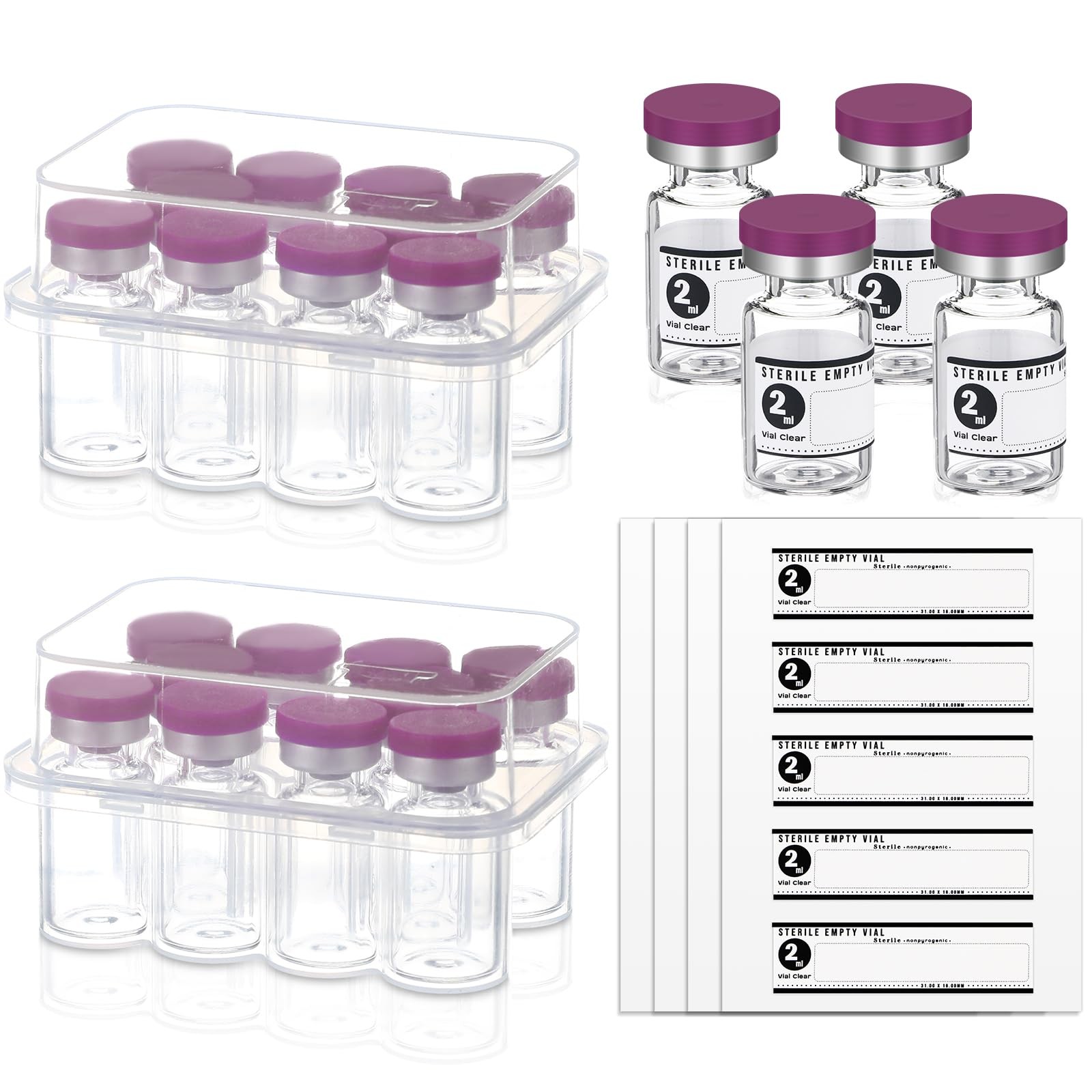 Threlaco 20 Pcs 2ml Sealed Sterile Empty Vials with Self Healing Injection Po…