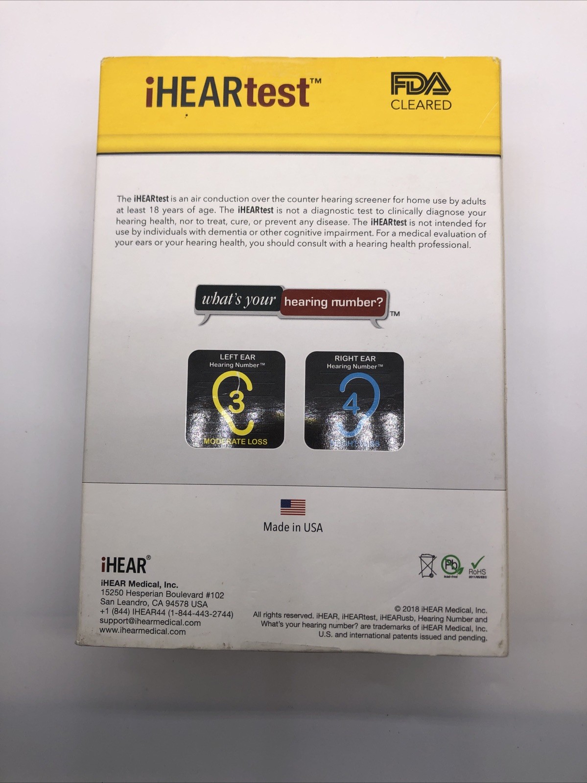 iHEARtest, FDA-Cleared Home Hearing Screener (new) Ref. 246