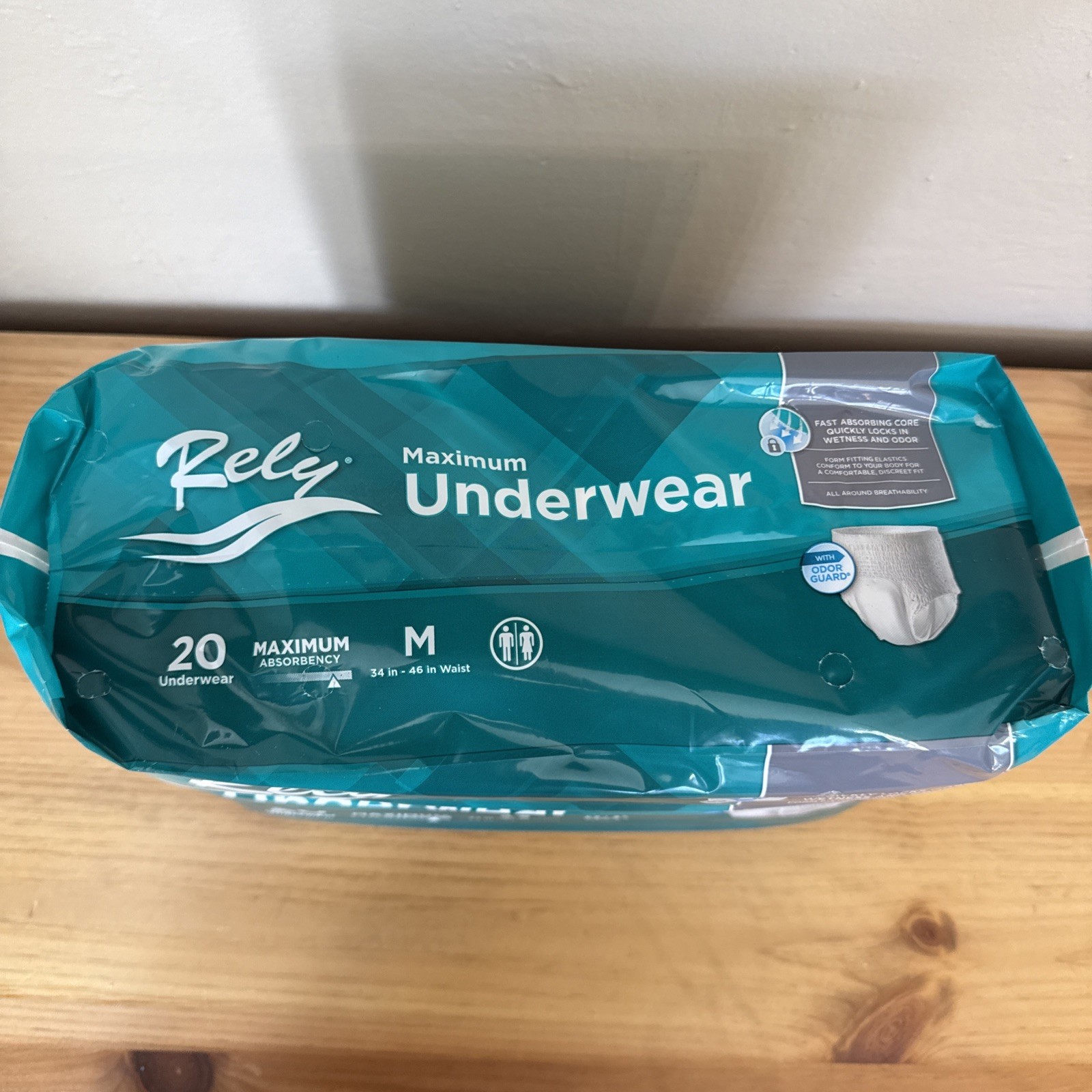 RELY INCONTINENCE BRIEF MAXIMUM ABSORBENCY UNDERWEAR 20-COUNT MEDIUM 34″-46″
