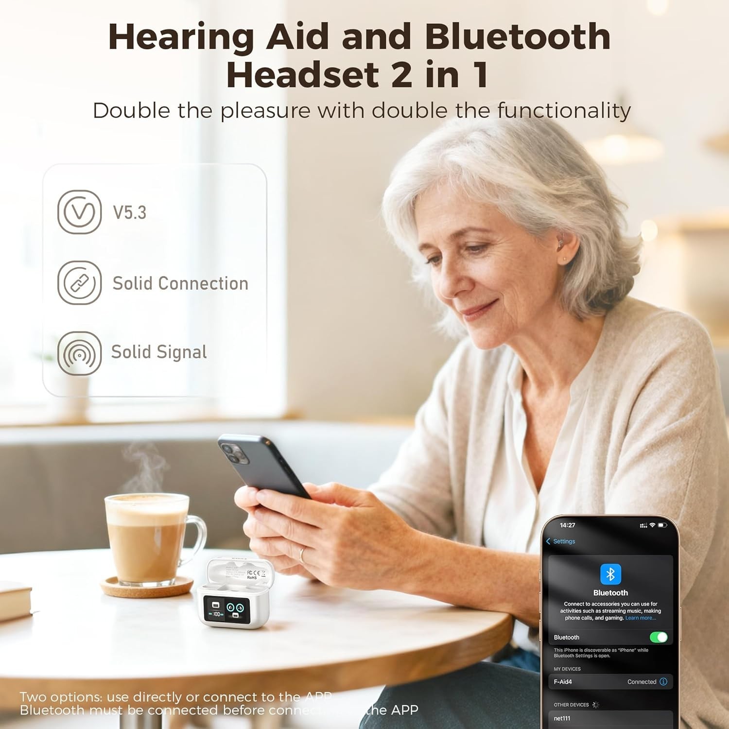 Rechargeable Bluetooth Hearing Aids for Seniors LED Noise Cancelling