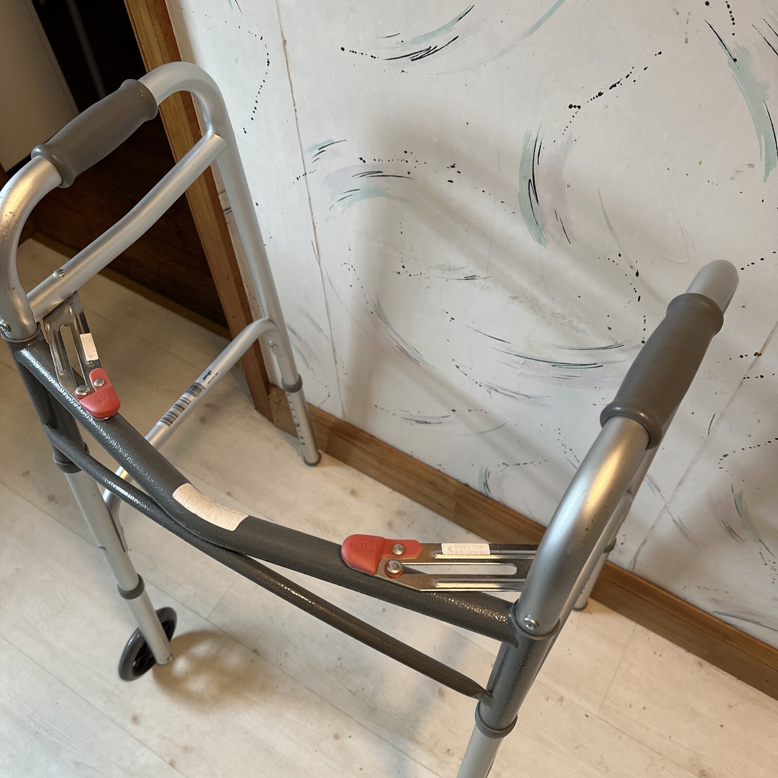 DRIVE 1 EA 10210-4ASM Deluxe Adult Folding Walker, Two Button with 5″ Wheels, lb