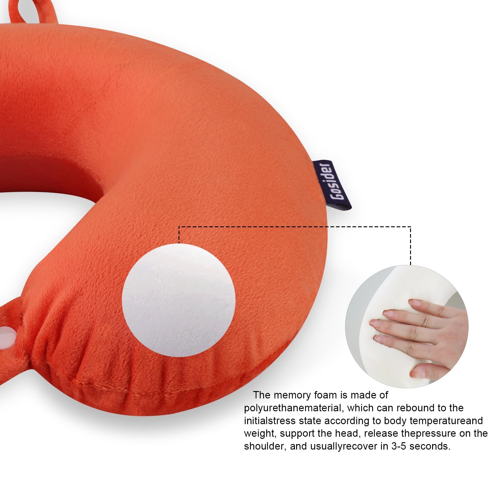 Gosider Orange Memory Foam Velvet Travel Neck Pillow for Onesize,