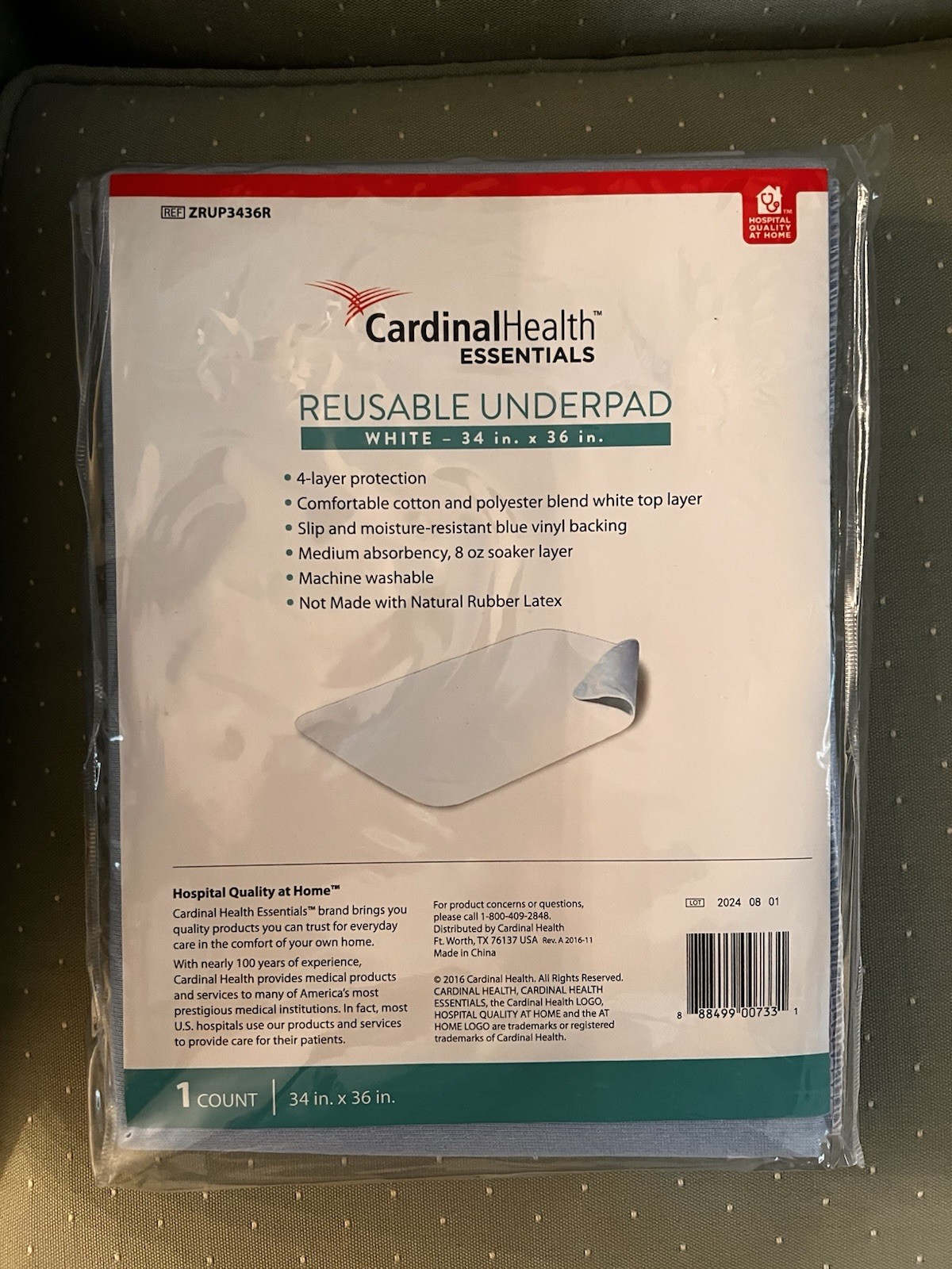 Cardinal Health Essentials 34×36 Reusable Underpad White New In Package