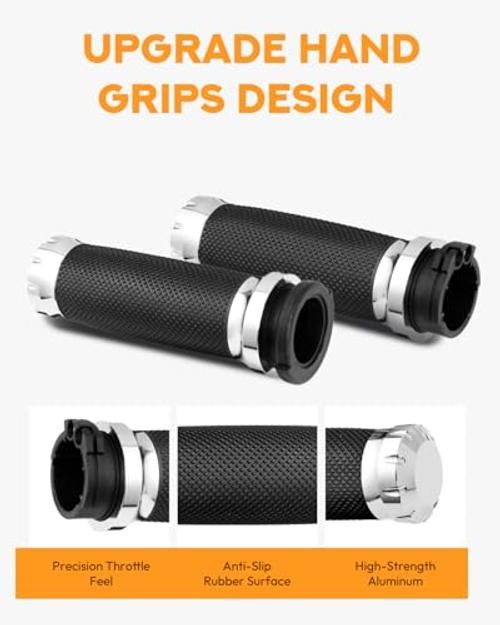 1inch Handlebar Grips, Cable Throttle Control Hand Grips Fit for Harley Chrome