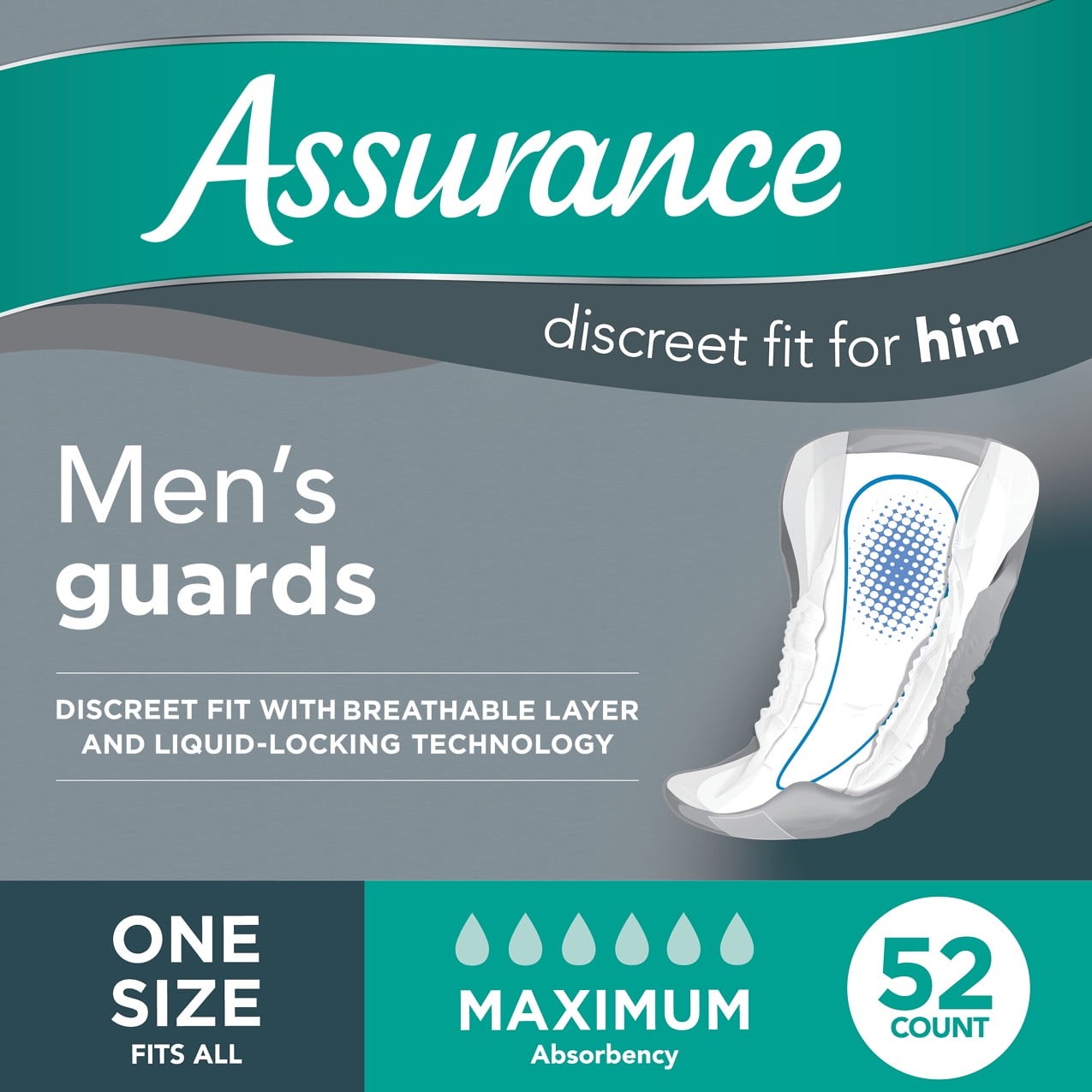 Men’s Assurance Guards – Maximum Absorbency, 52 Count for All-Day Use