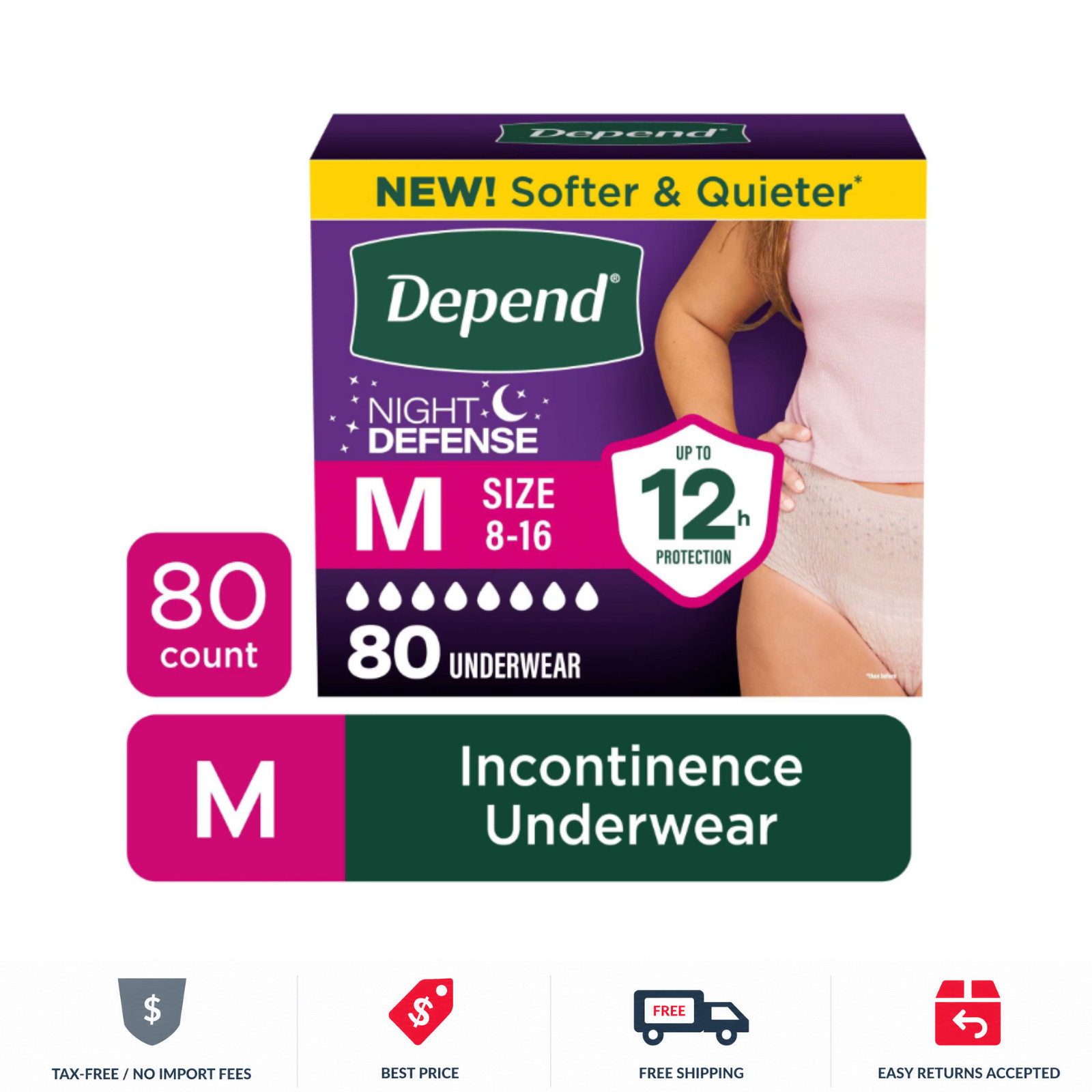 Depend Night Defense Incontinence Underwear for Women Medium 80 Count
