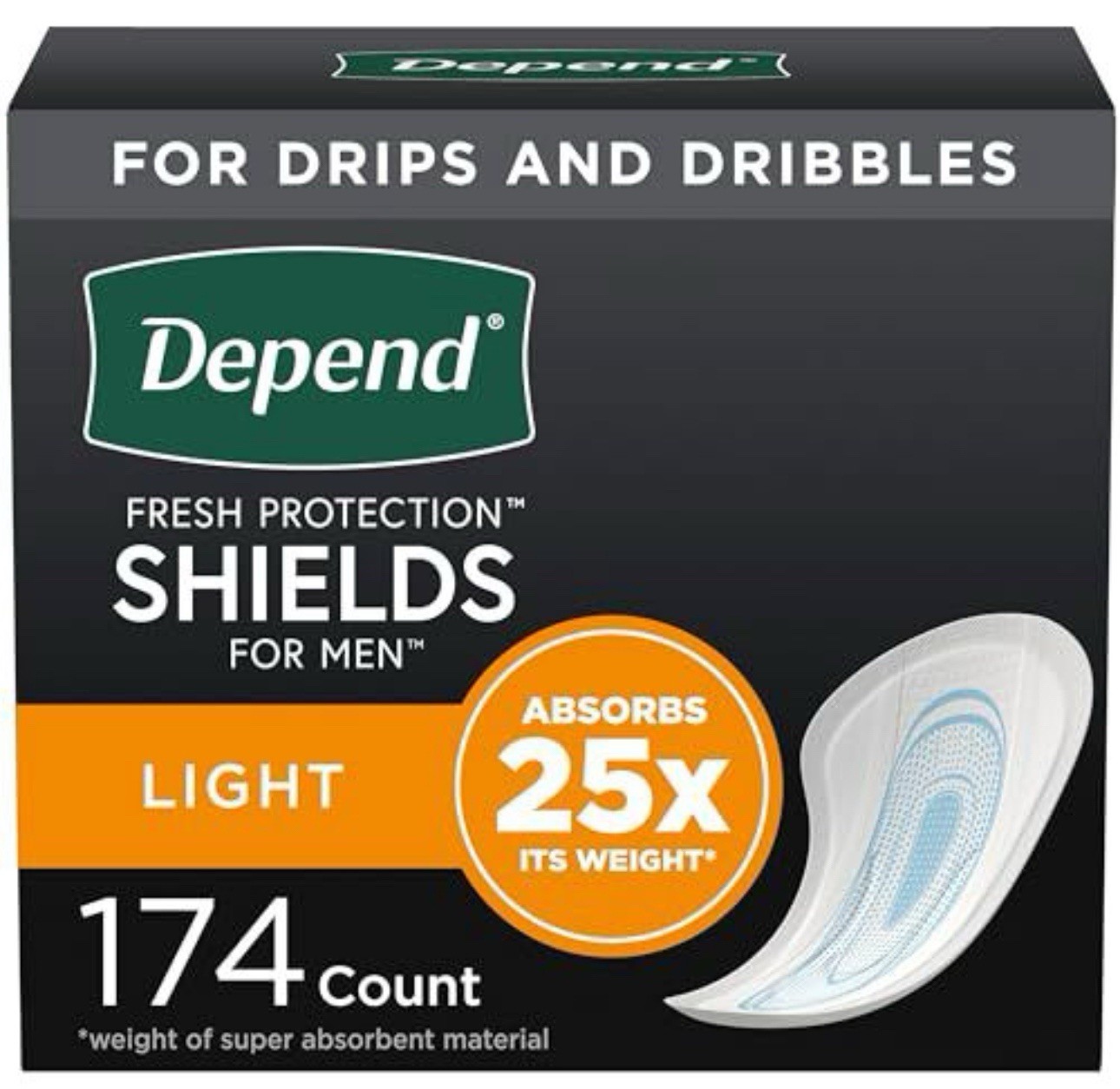 Depend Incontinence Shields for Men, Light Absorbency, 174 Ct (3 Packs of 58) ✅