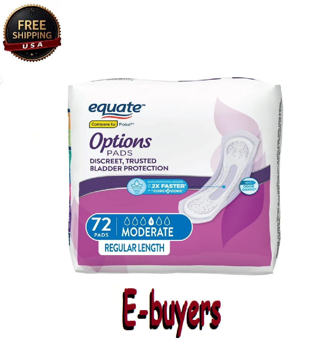 Equate Options Women’s Moderate-Regular Incontinence Pads, 72 count.Best Price