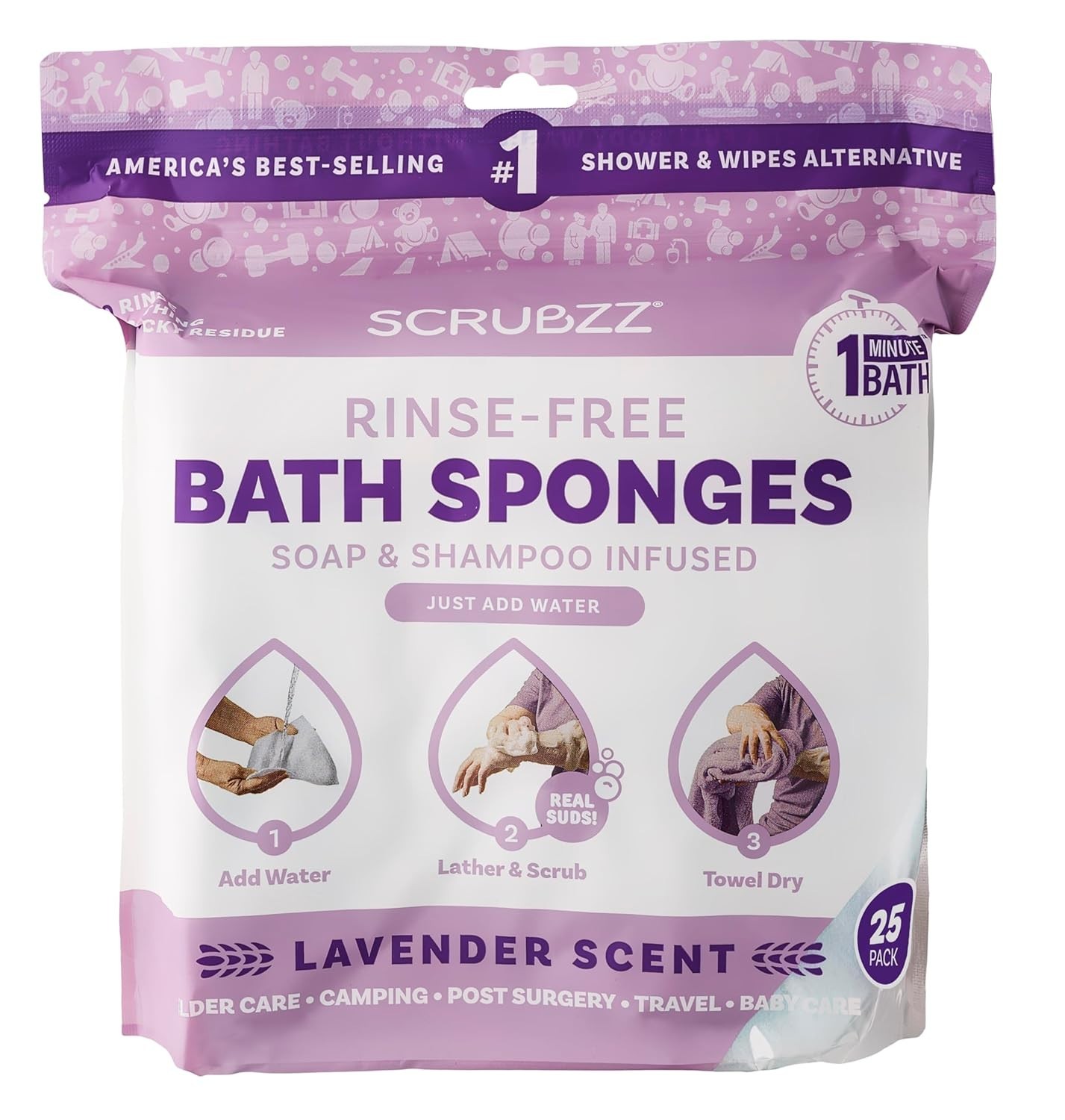 Rinse-Free Lavender Bathing Wipes – 25 Count for Clean & Fresh Skin Everywhere