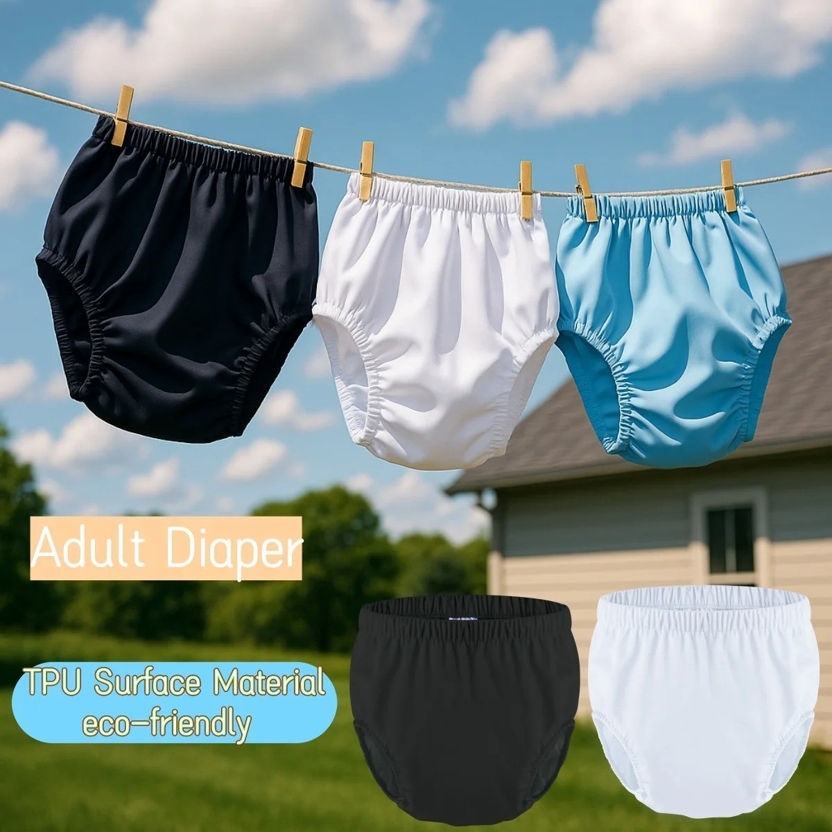 Adult Incontinence Reusable Cloth Diaper Pants Large waterproof Leak-Proof USA
